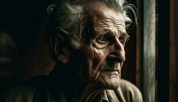 solitudine e depressione nel un invecchiamento uomo ritratto generato di ai foto