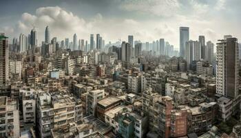 moderno città orizzonte, alto su con panoramico Visualizza di grattacieli generato di ai foto