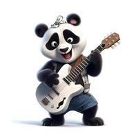 carino panda giocando chitarra. orso su un' bianca sfondo. generativo ai foto