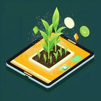 un' inteligente azienda agricola nel un' smartphone. icona. il concetto di moderno agricoltura. generativo ai foto