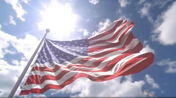 ai generativo Stati Uniti d'America bandiera con luminosa sole foto