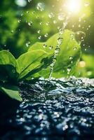 avvicinamento di acqua scrosciante nel natura. ai generativo foto