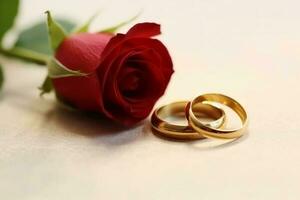 piccolo rosa fiori e Due nozze anelli. ai generativo foto