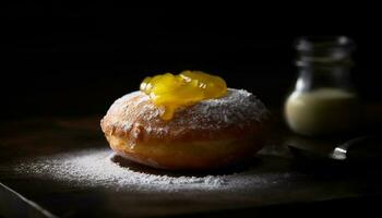 fatti in casa dolce piatto con dolce frutta indulgenza generato di ai foto