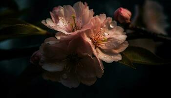 ciliegia fiorire ramo, rosa petali, vivace bellezza generato di ai foto