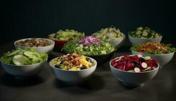 fresco buongustaio insalata ciotola con biologico verdure generato di ai foto
