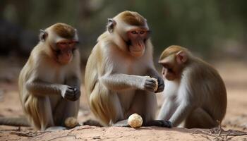 piccolo carino macaco seduta nel tropicale foresta pluviale generato di ai foto