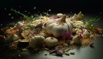 fresco biologico aglio Chiodo di garofano Aggiunge buongustaio stagionatura generato di ai foto