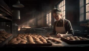 caucasico panettiere impasto Impasto per fatti in casa pane generato di ai foto