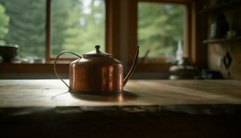 caldo tè nel vecchio stile cucina riscalda casa generato di ai foto