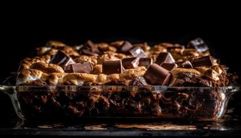 buio cioccolato truffa fetta, pronto per indulgere generato di ai foto