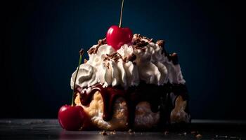 indulgente cioccolato lampone torta con frustato crema decorazione generato di ai foto