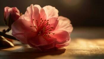 morbido rosa fiorire porta romanza per tavolo generato di ai foto