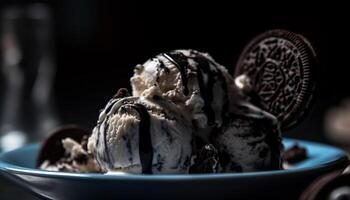 indulgente fatti in casa ghiaccio crema coppa di gelato guarnita su piatto generato di ai foto