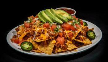 grigliato Manzo taco con fresco guacamole e coriandolo generato di ai foto