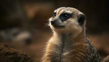 curioso meerkat fissa, mettere in guardia nel africano natura generato di ai foto