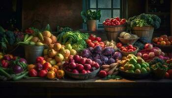 salutare raccogliere fresco frutta e verdure cestino generato di ai foto