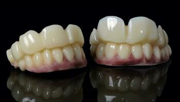 salutare dentale cura con artificiale denti e protesico attrezzatura generato di ai foto