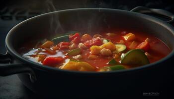 salutare vegetariano stufato cucinato con fresco biologico verdure e spezie generato di ai foto