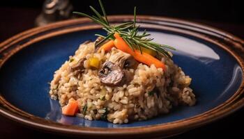 salutare vegetariano risotto con fresco verdure e zafferano contorno generato di ai foto