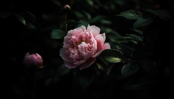 bellezza nel natura un' rosa peonia fiorire nel vicino su macro generato di ai foto