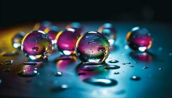 vivace goccia di pioggia sfera riflette natura bellezza nel astratto acqua modello generato di ai foto