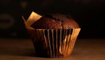 indulgente cioccolato patata fritta focaccina su rustico legna piatto, allettante indulgenza generato di ai foto