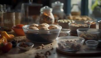 fatti in casa buongustaio focaccina, al forno con biologico Farina e dolce frutta generato di ai foto