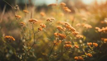 vivace Fiore di campo prato nel estate, con giallo e arancia fiori generato di ai foto