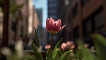 vivace tulipano mazzo porta freschezza per città vita all'aperto generato di ai foto