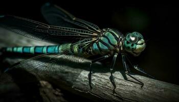 bellissimo libellula nel natura, con verde e Multi colorato Ali generato di ai foto