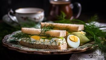 fresco buongustaio pasto su rustico piatto con salutare verdura aperitivo generato di ai foto