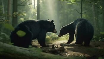 carino giovane mammifero a piedi su bagnato erba nel tranquillo foresta generato di ai foto