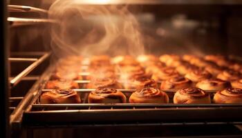 pane cottura al forno nel forno, calore e temperatura controllato per freschezza generato di ai foto