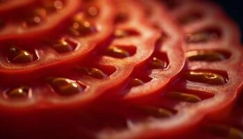 fresco biologico pomodoro fetta, Perfetto per salutare vegetariano buongustaio insalata generato di ai foto