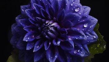 vivace petali di un' bagnato viola crisantemo nel macro vicino su generato di ai foto