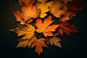 acero autunno le foglie menzogna, giallo, arancia e verde. ai generativo foto