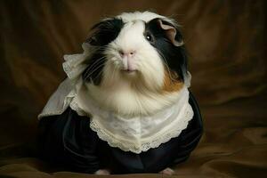 ai generato ritratto di Guinea maiale indossare domestica vestito. foto