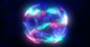 astratto sfera palla di blu e viola raggiante luminosa volante energia particelle e puntini astratto sfondo foto