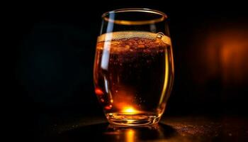 d'oro liquido bolle nel schiumoso birra bicchiere generato di ai foto