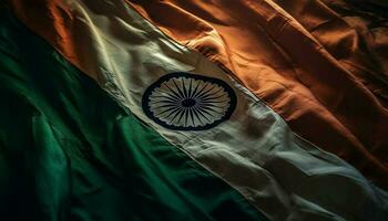 indiano bandiera agitando, simbolo di la libertà e patriottismo generato di ai foto
