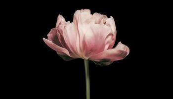 singolo rosa tulipano nel fioritura, bellezza nel natura fragilità generato di ai foto