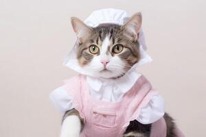 ai generato ritratto di gatto indossare domestica vestito. foto