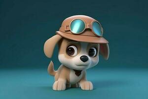 ai generato 3d cartone animato ritratto di carino bambino cane investigatore indossare cappello. foto