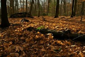 ai generato foresta pavimento era coperto nel un' di spessore strato di caduto le foglie e detriti. foto