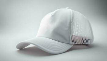 blu baseball berretto su bianca sfondo, simbolo di gli sport industria generato di ai foto