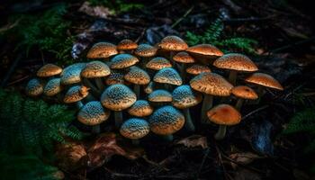 autunno foresta crescita commestibile fungo berretto macchiato nel vicino su generato di ai foto