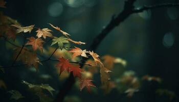 vivace autunno fogliame, Multi colorato le foglie caduta nel tranquillo foresta scena generato di ai foto