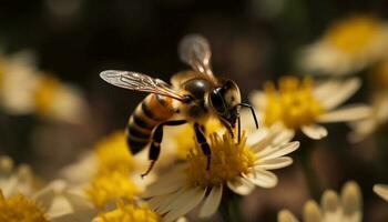 occupato miele ape raccolta su polline a partire dal margherita generato di ai foto
