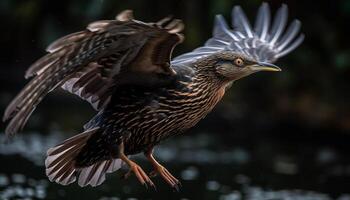 selvaggio falco posatoi su nevoso ramo, Guardando generato di ai foto